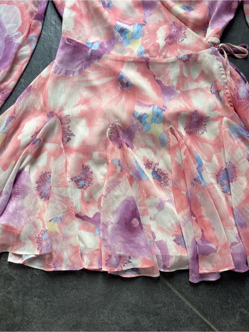 Vici Pink purple Floral Sheer Wrap Dress long sleeve M flowy hem feminine dainty - Picture 5 of 9